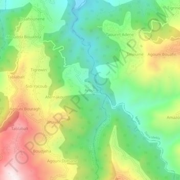 Mapa topográfico Arous, altitud, relieve