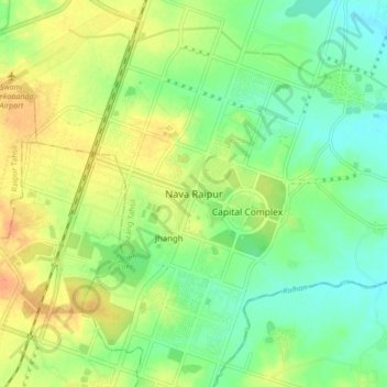 Mapa topográfico Nava Raipur, altitud, relieve