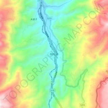 Mapa topográfico Awang, altitud, relieve