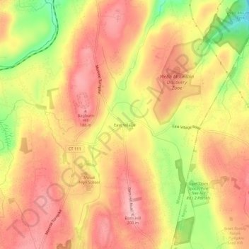 Mapa topográfico East Village, altitud, relieve