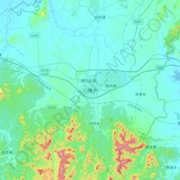 Mapa topográfico Guangde, altitud, relieve