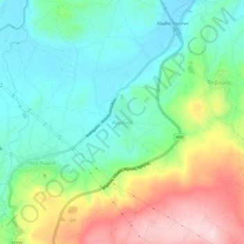 Mapa topográfico Armeni, altitud, relieve