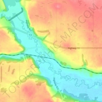 Mapa topográfico Gwynne, altitud, relieve