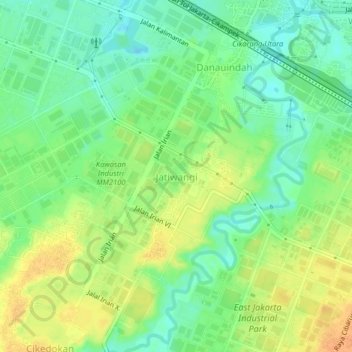 Mapa topográfico Jatiwangi, altitud, relieve