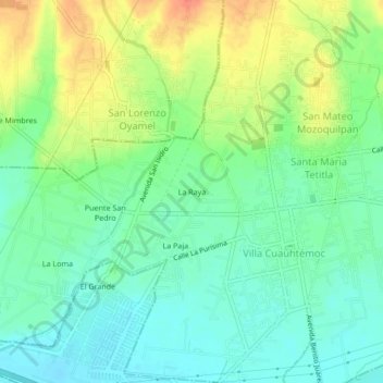 Mapa topográfico La Raya, altitud, relieve