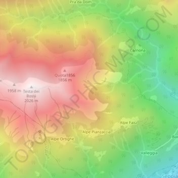 Mapa topográfico Alpe Corti, altitud, relieve