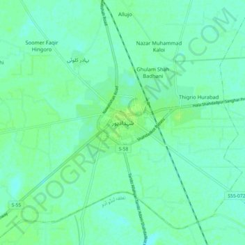 Mapa topográfico Shahdadpur, altitud, relieve