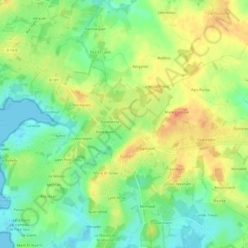 Mapa topográfico Le Daniec, altitud, relieve
