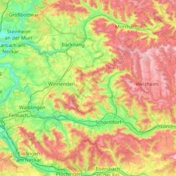 Mapa topográfico Berglen, altitud, relieve