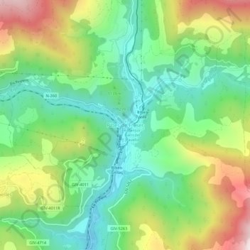 Mapa topográfico Ribes de Freser, altitud, relieve