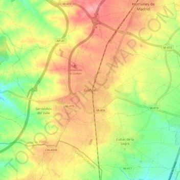 Mapa topográfico Griñón, altitud, relieve