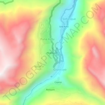 Mapa topográfico Huatasjapo, altitud, relieve
