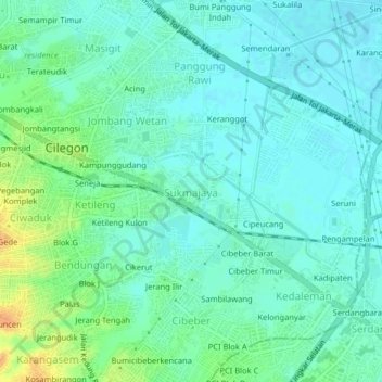 Mapa topográfico Sukmajaya, altitud, relieve