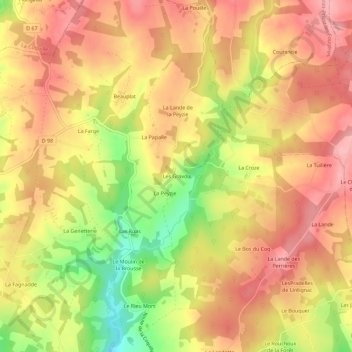 Mapa topográfico Les Gravou, altitud, relieve
