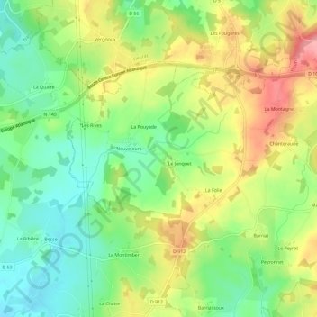 Mapa topográfico Huviers, altitud, relieve