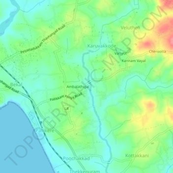 Mapa topográfico Charakadvu, altitud, relieve