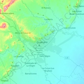Mapa topográfico Guanare, altitud, relieve