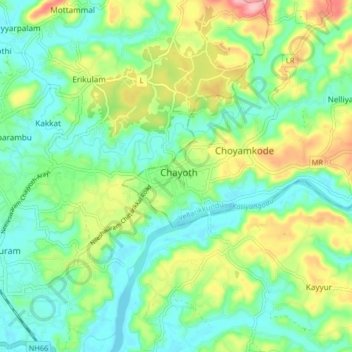 Mapa topográfico Chayoth, altitud, relieve