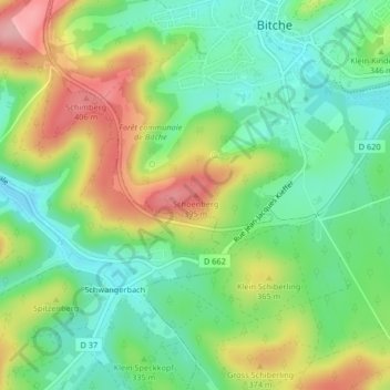 Mapa topográfico Schoenberg, altitud, relieve