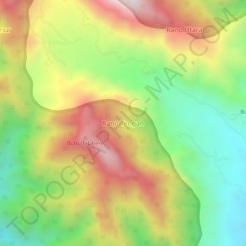 Mapa topográfico Rano Tengah, altitud, relieve