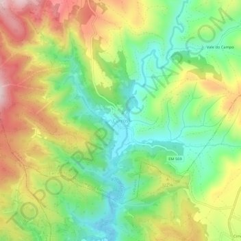 Mapa topográfico Curros, altitud, relieve