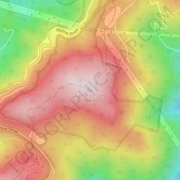 Mapa topográfico Calf Mountain, altitud, relieve