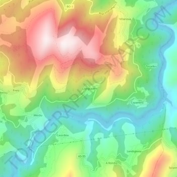 Mapa topográfico Langrave, altitud, relieve