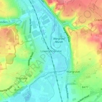 Mapa topográfico Lower Shiplake, altitud, relieve