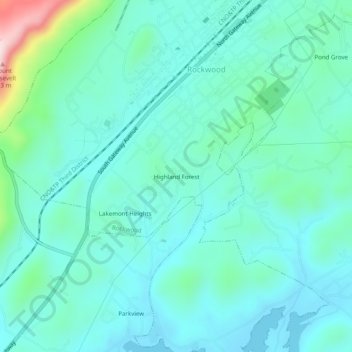 Mapa topográfico Highland Forest, altitud, relieve