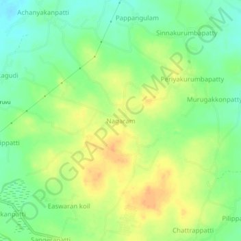 Mapa topográfico Nagaram, altitud, relieve