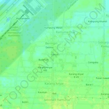 Mapa topográfico Damai, altitud, relieve