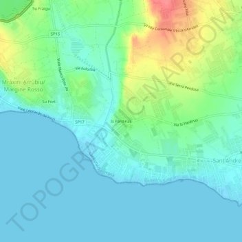 Mapa topográfico Is Pardinas, altitud, relieve