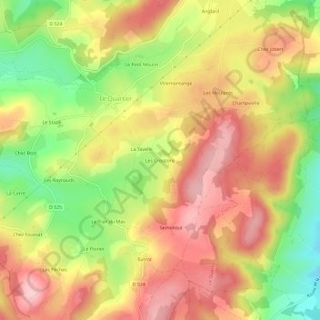 Mapa topográfico Les Crouzons, altitud, relieve