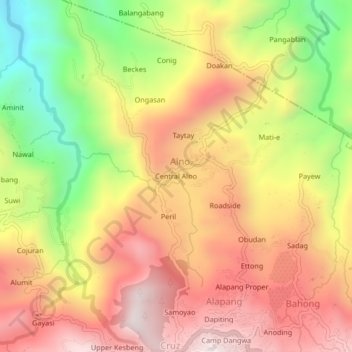 Mapa topográfico Central Alno, altitud, relieve