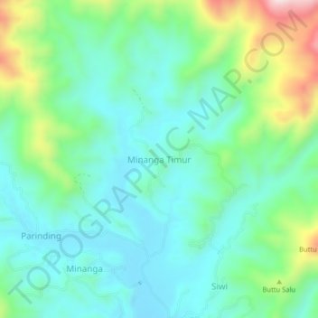 Mapa topográfico Minanga Timur, altitud, relieve