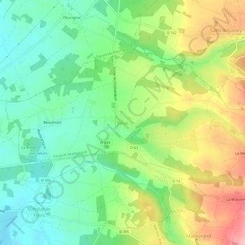 Mapa topográfico Yvrac, altitud, relieve
