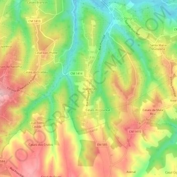 Mapa topográfico Gracieira, altitud, relieve
