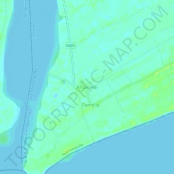 Mapa topográfico Antarvedi, altitud, relieve