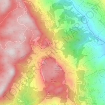 Mapa topográfico Ulassa/Ulassai, altitud, relieve