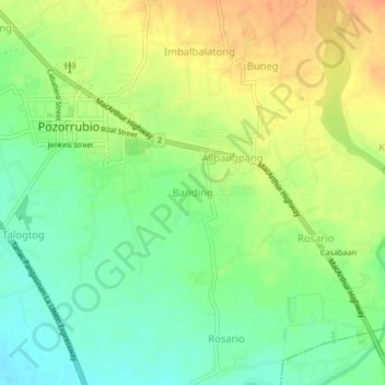 Mapa topográfico Alipangpang, altitud, relieve