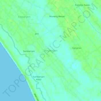 Mapa topográfico Mayangan, altitud, relieve