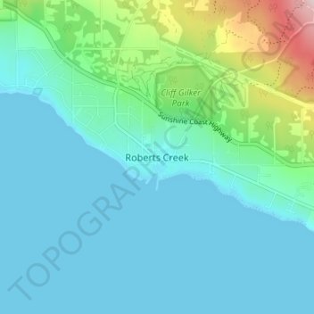 Mapa topográfico Roberts Creek, altitud, relieve