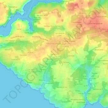 Mapa topográfico Kerherou, altitud, relieve