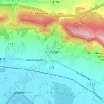 Mapa topográfico Deckbergen, altitud, relieve