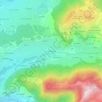 Mapa topográfico Les Faverges, altitud, relieve