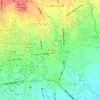 Mapa topográfico Mersi, altitud, relieve