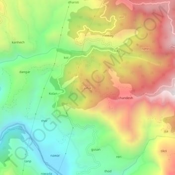 Mapa topográfico jubal, altitud, relieve