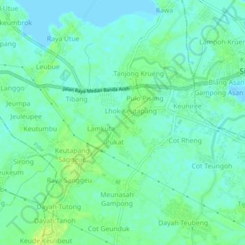 Mapa topográfico Paloh, altitud, relieve