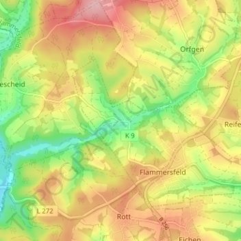 Mapa topográfico Ahlbach, altitud, relieve