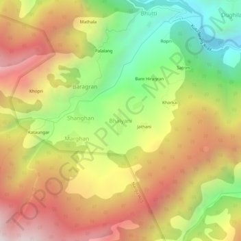 Mapa topográfico Bhalyani, altitud, relieve